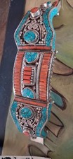 Bohemian Tibetan-Style Wide Cuff Bracelet with Faux Turquoise Cabochon — listing 4