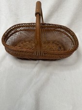 Vintage Handwoven Wicker Basket with Wrapped Handles and Striped Rim Detail — listing 6