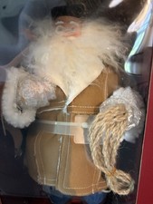 Vintage Western Cowboy Santa Claus Figure with Lasso and Suede Chaps on Wood Base — listing 2