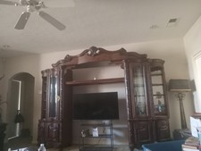 Traditional Cherry Wood 3-Piece Entertainment Center Wall Unit with Arched Glass Doors
