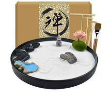 Zen Garden Tabletop Kit with Slate Finish Tray, River Stones, Sand & Rakes — listing 5