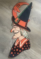 Vintage H.E. Luhrs Die-Cut Cardboard Halloween Witch Head Decoration, listing 5