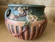Roseville Cherry Blossom Two-Handled Vase, Shape 618-5, Pink/Brown Colorway — listing 4