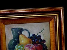 Vintage Framed Oil on Canvas Still Life Painting, Fruit Basket, Signed — listing 4