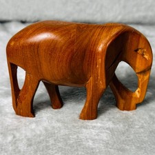 Hand Carved Wooden Elephant Sculpture with Bone Tusks — listing 6