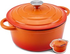 Red Enameled Cast Iron Covered Casserole / Dutch Oven with Loop Handles