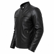 Vintage Cafe Racer Motorcycle Jacket with Cream & Orange Racing Stripes — listing 4