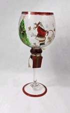 Santa candle holders Pair of Red Glass Santa Claus Hurricane Candle Holders