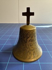 Vintage Brass Hand Bell with Cross Motifs and Long Handle — listing 5