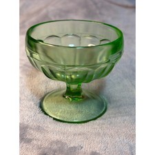 Vaseline Uranium Glass Footed Sherbet Cup, Yellow Block Optic Pattern — listing 5