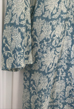 Dolma Cotton Linen Block-Print Dress, Blue Floral Medallion Pattern, Size S — listing 3