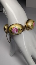 Vintage Grey Enamel Swirl Panel Link Bracelet with Alternating Oval and Square Stations — listing 3