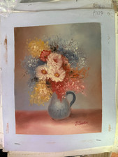 Vintage Floral Still Life Oil Painting on Canvas in Ornate Gilt Baroque-Style Frame, Signed — listing 2