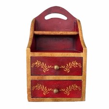 Vintage Two-Drawer Wooden Sewing / Side Table with Drop-Leaf Top and Wooden Knob Pulls — listing 4