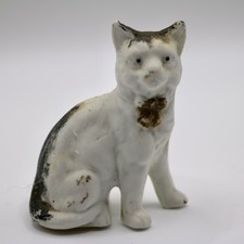Bisque Porcelain Kitten Figurine on Blossom-Form Dish with Applied Florals Made in Japan
