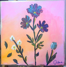 Original Abstract Botanical Mixed Media Painting with Gold Leaf Accents, Signed Jonnie K.C. Chardonn, Framed — listing 4