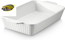 White Rectangular Ceramic Baking Dish with Black Rim Trim — listing 5