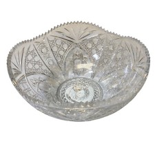 Vintage Pressed Glass Small Bowl with Fan and Hobstar Pattern, Scalloped Rim — listing 2