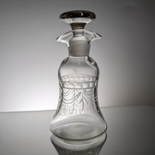 Antique Cut Glass Oil Cruet Jug, Clear Crystal with Star and Fan Motif, Trefoil Spout, 5.75" Tall — listing 5