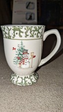 "We Can Build A Snowman" Christmas Stoneware Dinnerware Set - Snowman Motif with Green Spongeware Border — listing 4