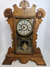 Antique New Haven Clock Co. Victorian Walnut Parlor Mantel Clock with Bronze Figural Bust — listing 6
