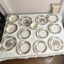 Vintage Brown Transferware Floral Dinnerware Set (bowls, plates, cups & saucers) Royal / Ironstone — listing 2