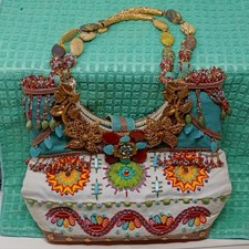 Boho Embroidered Floral Mandala Handbag with Zip Top and Detachable Crossbody Strap