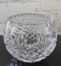 Cut Crystal Rose Bowl with Diamond and Vertical Wedge Pattern
