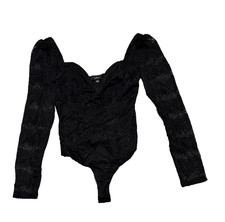 Black Lace Long Sleeve Bustier Thong Bodysuit — listing 4