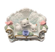 Bisque Porcelain Playing Kittens Figurine, Two Tabby Cats