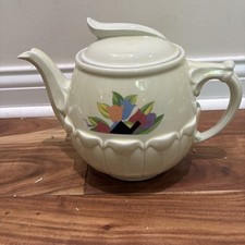 Vintage Tea-O-Lator Ceramic Teapot with Tulip Floral Band, Cream Ground with Silver Trim — listing 2