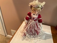 Vintage Porcelain Collector Doll in White Eyelet Christening-Style Dress