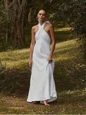 Pale Yellow Linen Sleeveless Maxi Dress with Matching Fringed Scarf, New with Tags — listing 3