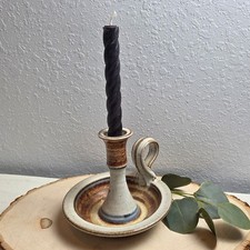 Studio Pottery Chamberstick Candle Holder with Applied Grape Cluster and Vine, Signed Piney Woods 1996 — listing 4