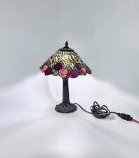 Tiffany-Style Stained Glass Lily/Tulip Accent Lamp with Bronze-Tone Metal Base — listing 4