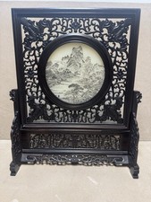 Chinese Carved Terracotta Vase with Relief Mountain Landscape Scene