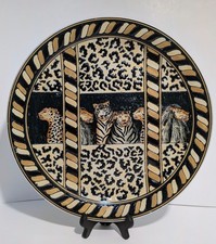 Vintage Leopard/Tiger Motif Decorative Porcelain Plate, 7.5" Diameter, Orange Black & White with Foliate Border — listing 5