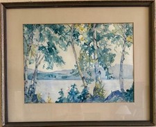 Original Watercolor Painting 'Autumn Street' Fall Landscape with Houses, Framed — listing 6