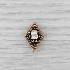 Antique Kite-Shaped Fraternity / Sorority Enamel Badge Pin with Seed Pearls Yes - Greek letters — listing 5