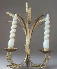 Vintage Italian Gilt Tole Wheat Sheaf Two-Light Wall Sconce — listing 6