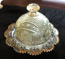 Cut Glass Lid with Pointed Finial, Clear Diamond & Bar Cut Pattern (5.25" x 4") — listing 6