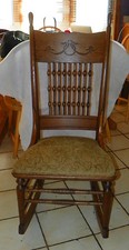 Antique Oak Sewing Rocker / Nursing Rocking Chair with Shaped Crest — listing 3