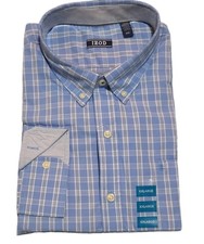 IZOD Men's Non-Iron Stretch Blue Plaid Long Sleeve Button-Down Shirt, Size Large — listing 6