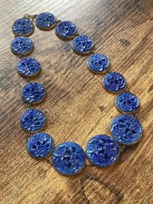 Vintage Carved Turquoise-Blue Beaded Statement Necklace with Black Faceted Glass Spacers