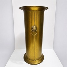 Antique Hammered Brass Umbrella Stand with Lion Head Ring Handles and Paw Feet — listing 2