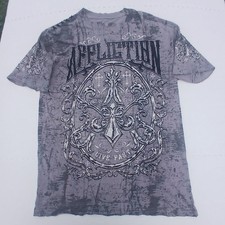 Affliction Live Fast Men's Graphic T-Shirt, Size XL, Rust/Tan Wash with Black Reverse-Print Scroll Design — listing 5