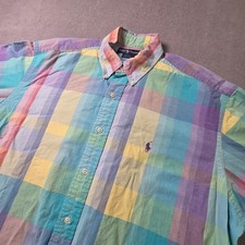 Vintage Pastel Plaid Textured Button-Up Shirt with Frayed Raw-Edge Seams