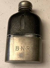 Antique German Leather-Clad Glass Traveling Flask with Nickel Silver Cup Cap — listing 5