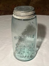 Antique Genuine Boyd's Mason Aqua Glass Fruit Jar with Atlas Zinc Lid — listing 6