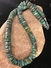 Vintage Navajo Turquoise Nugget & Heishi Shell Necklace, 24" with Sterling Cone Ends — listing 2